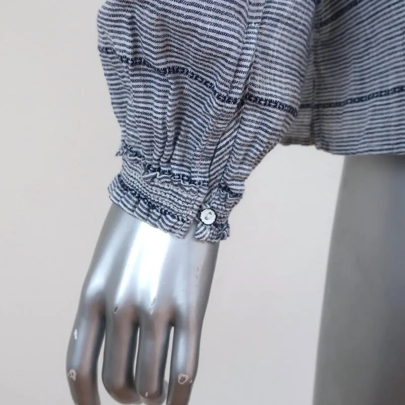 Rag & Bone/JEAN Off the Shoulder Top Drew Blue Striped Cotton Size Extra Small