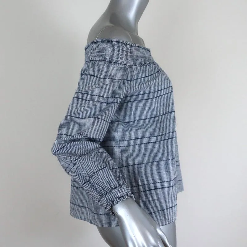 Rag & Bone/JEAN Off the Shoulder Top Drew Blue Striped Cotton Size Extra Small