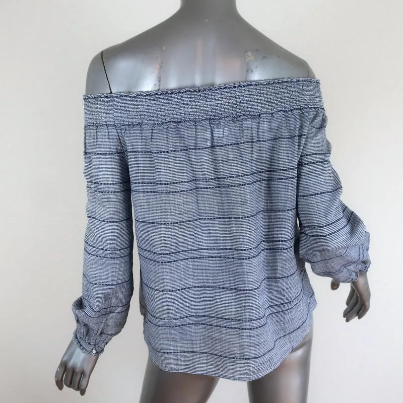Rag & Bone/JEAN Off the Shoulder Top Drew Blue Striped Cotton Size Extra Small