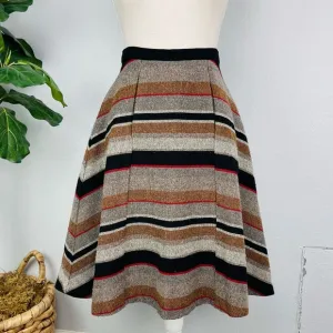 RARE! Eva Franco Wool Striped Brown Boho High Waisted Pocket A Line Skirt