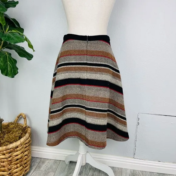 RARE! Eva Franco Wool Striped Brown Boho High Waisted Pocket A Line Skirt