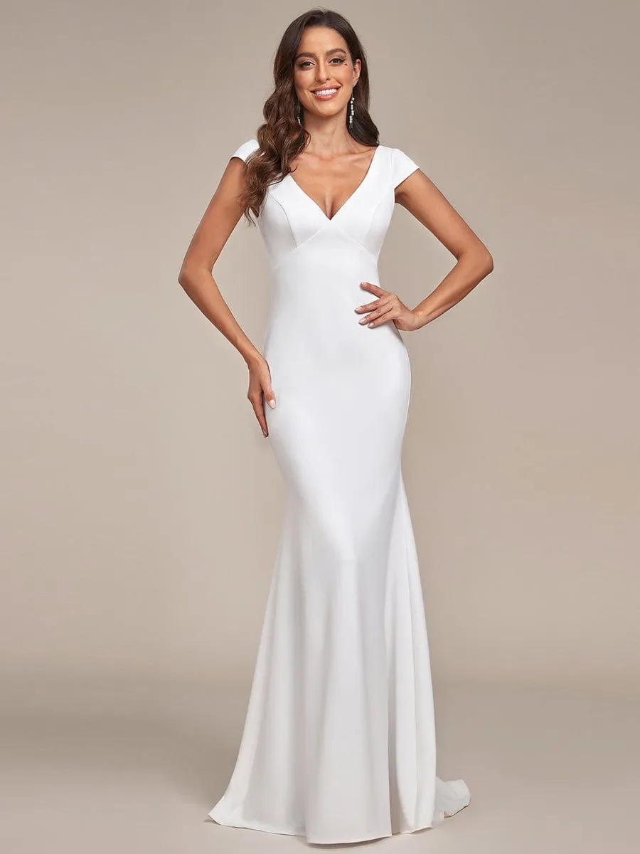 Rawiri cap sleeve fitted wedding gown in Ivory or Black