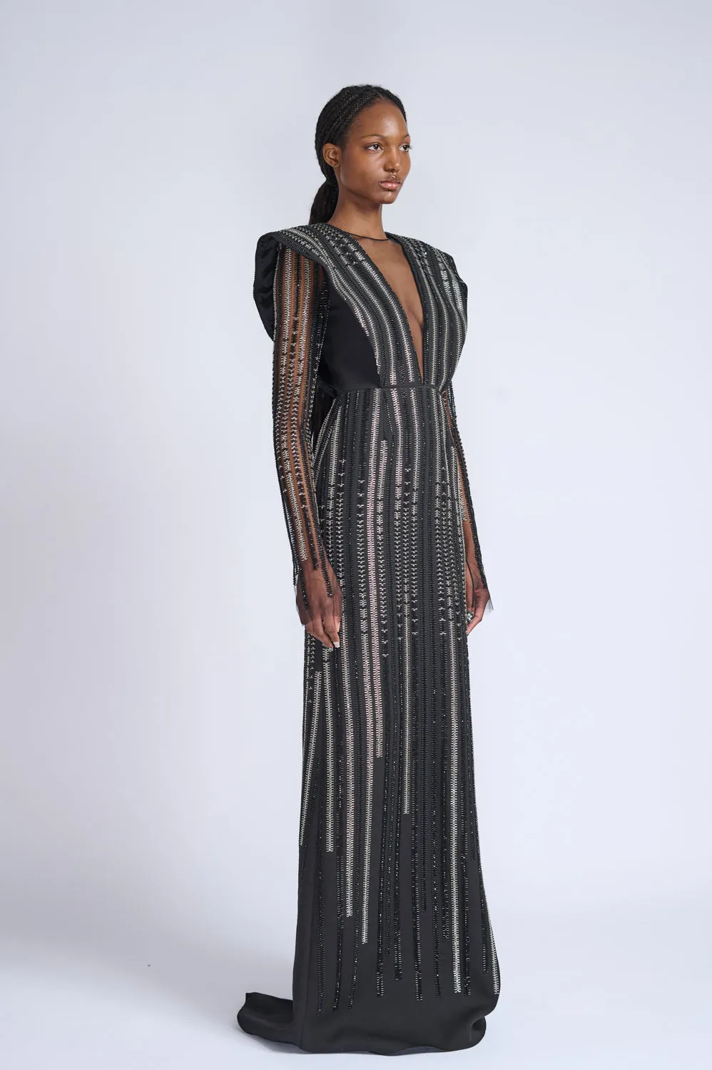 Rayure Embroidered Onyx Cady Alpha Gown