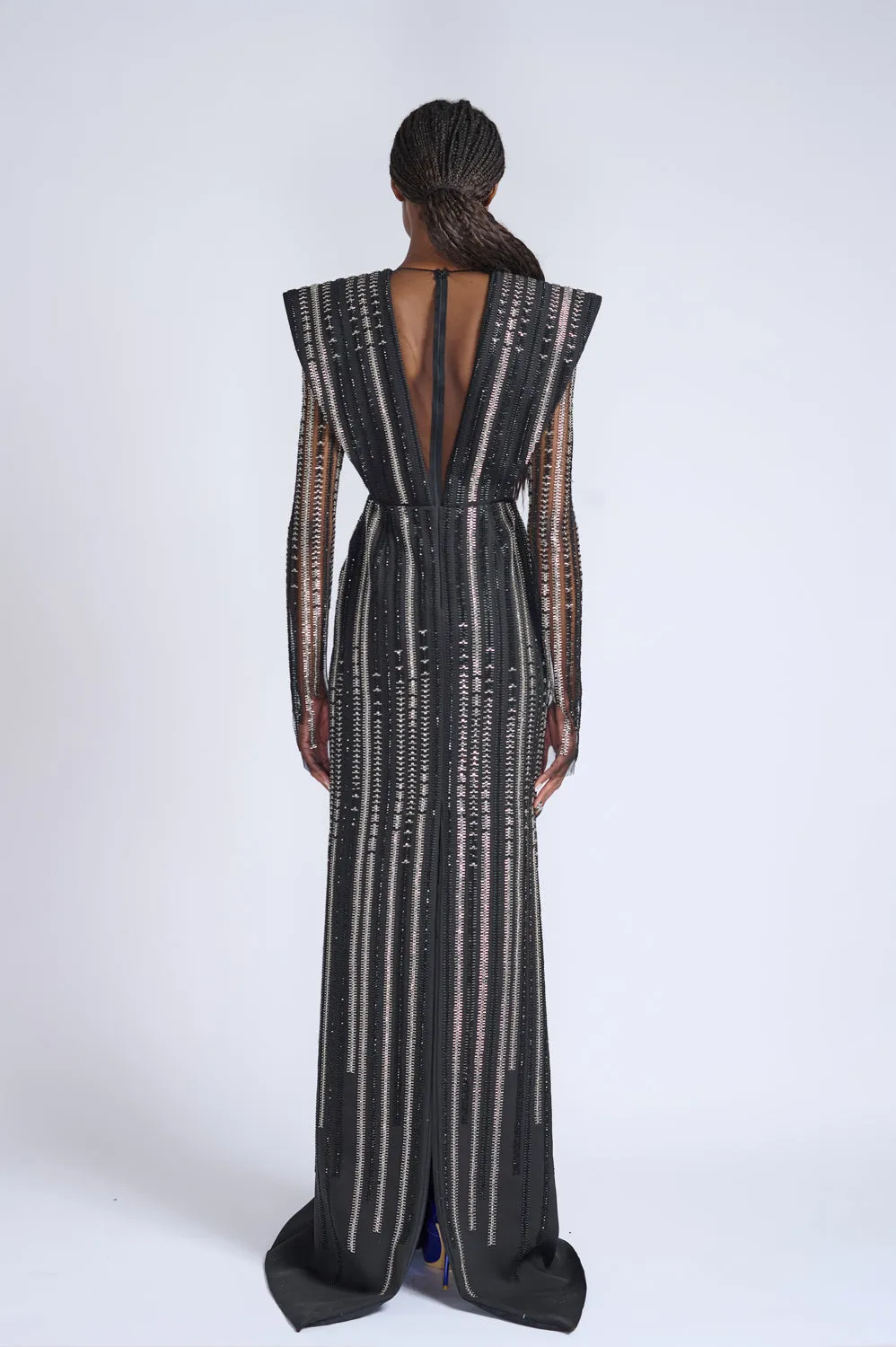 Rayure Embroidered Onyx Cady Alpha Gown