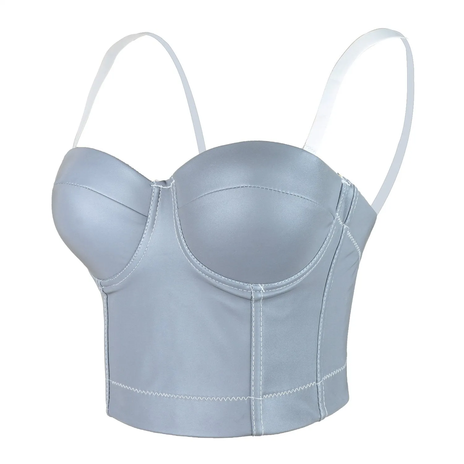 Reflective Metallic Bustier Crop Top Punk Club Party Women's Corset Top Bra