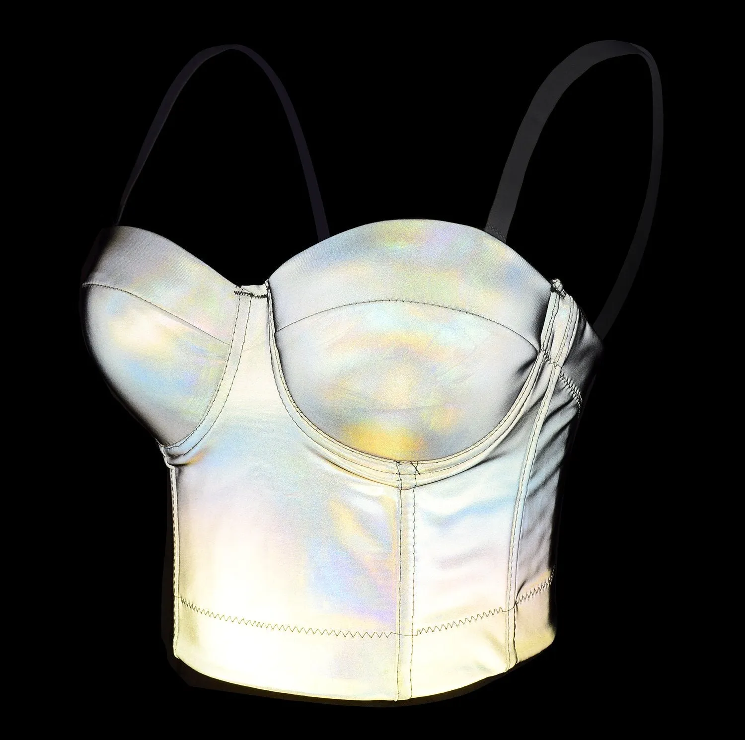 Reflective Metallic Bustier Crop Top Punk Club Party Women's Corset Top Bra
