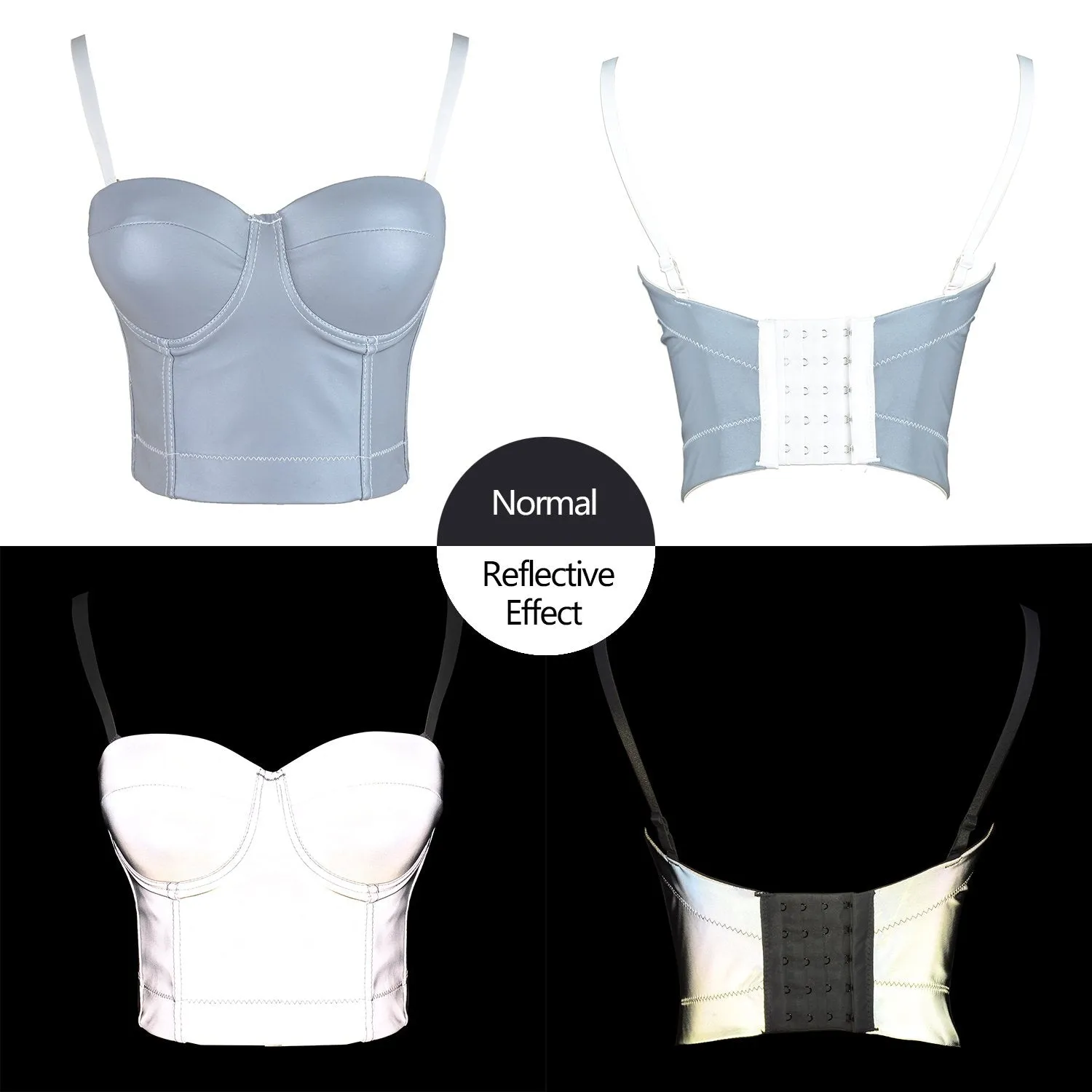 Reflective Metallic Bustier Crop Top Punk Club Party Women's Corset Top Bra