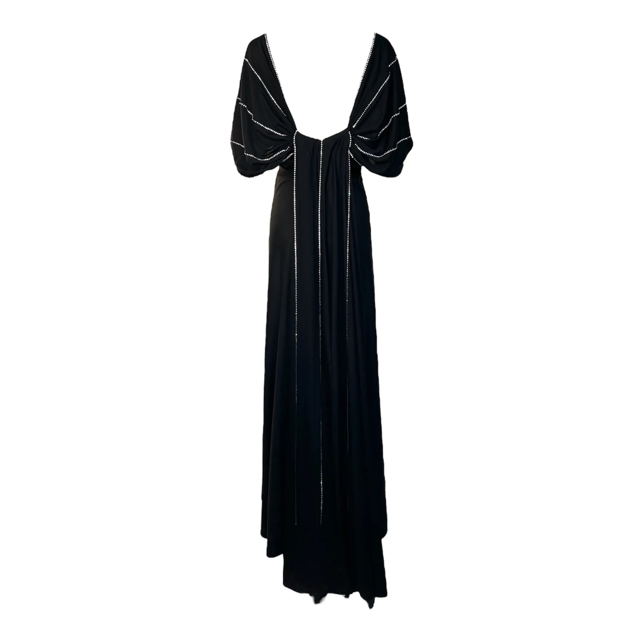 Reinhard Luthier 1970's Black Jersey Rhinestone Strand Gown