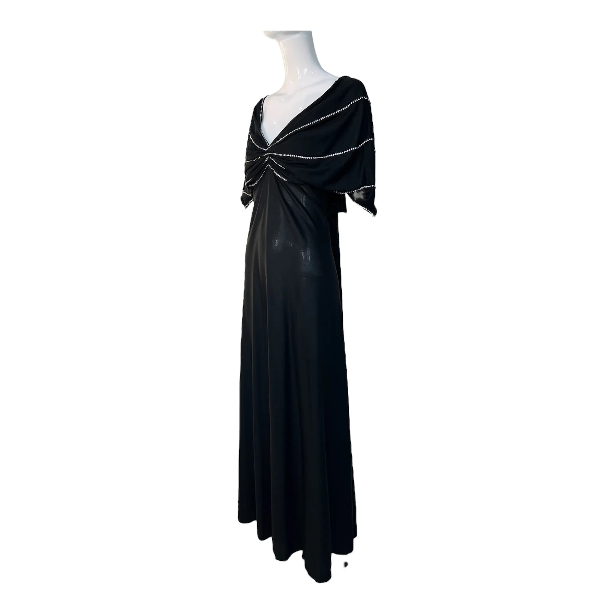 Reinhard Luthier 1970's Black Jersey Rhinestone Strand Gown