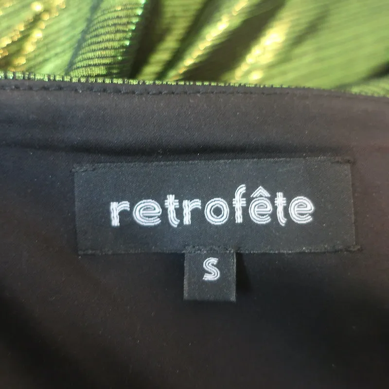 Retrofete Doss Pleated Maxi Dress Green Metallic Lame Size Small