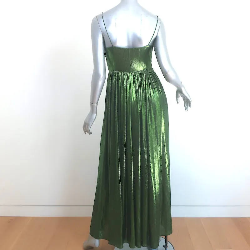 Retrofete Doss Pleated Maxi Dress Green Metallic Lame Size Small