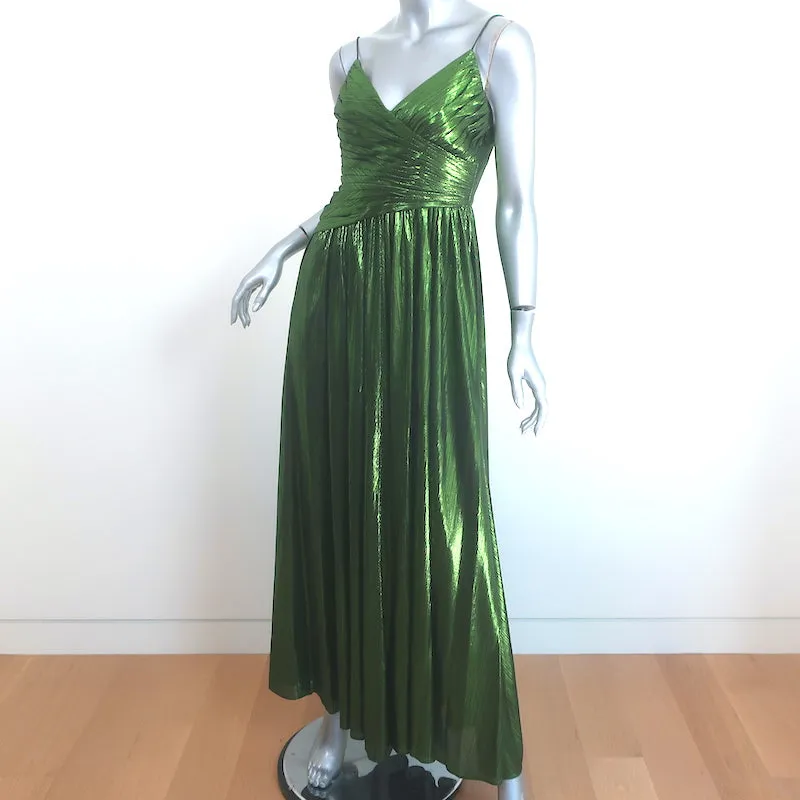 Retrofete Doss Pleated Maxi Dress Green Metallic Lame Size Small