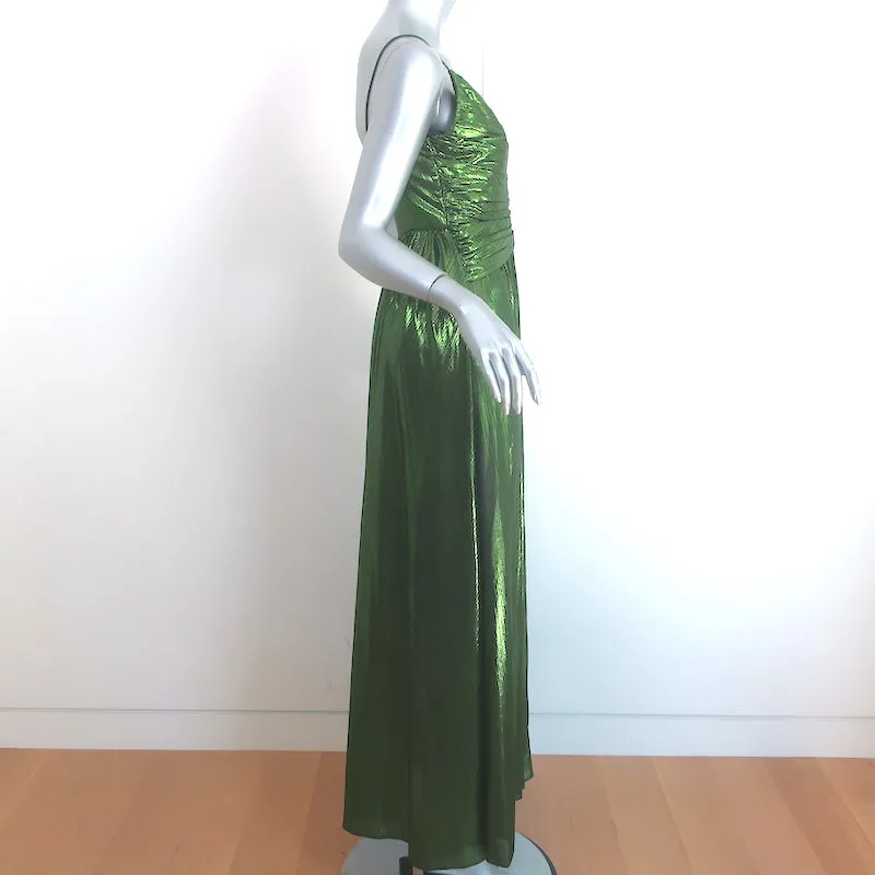 Retrofete Doss Pleated Maxi Dress Green Metallic Lame Size Small