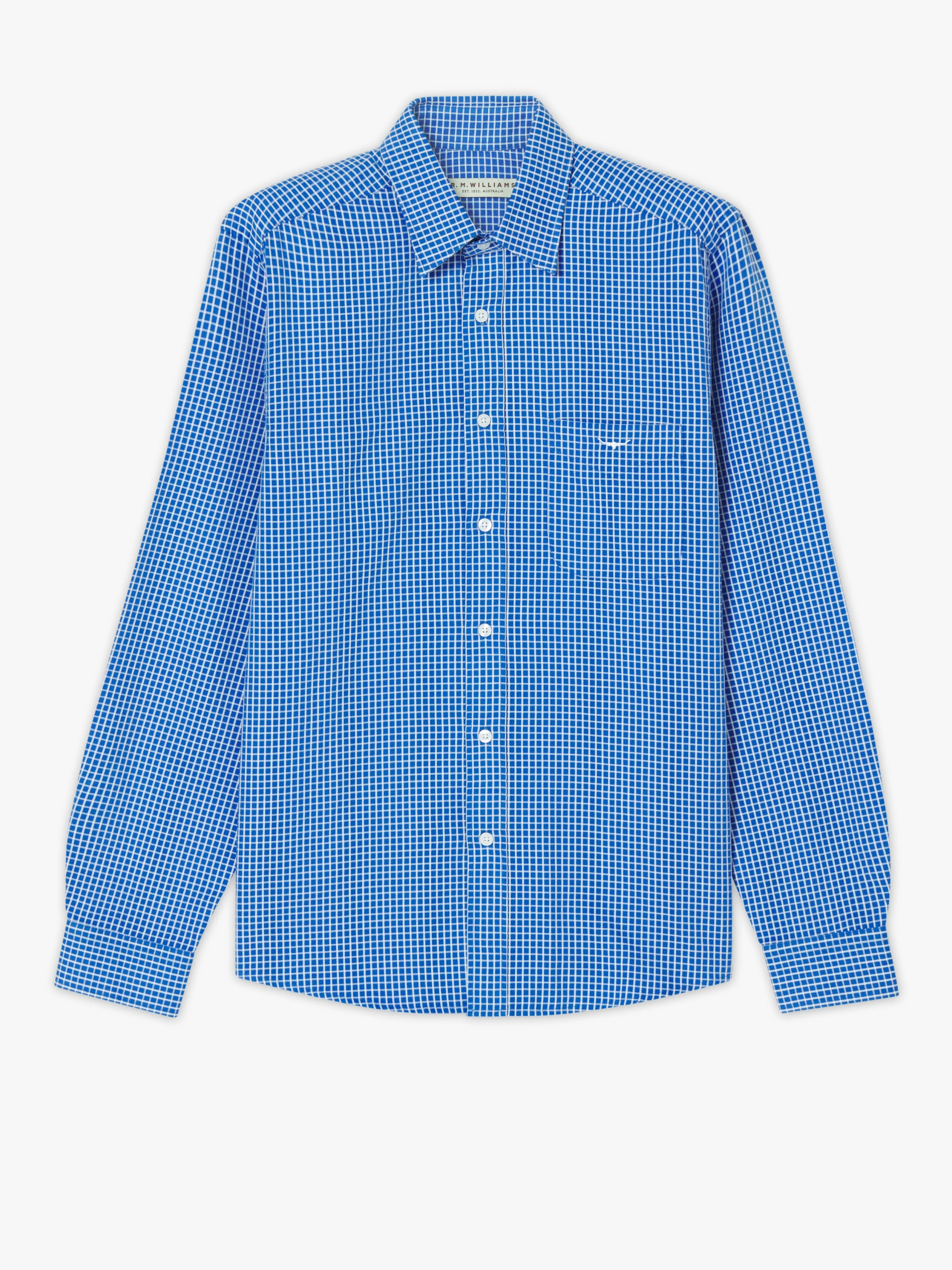R.M. Williams Mens Collins Shirt - White/Blue