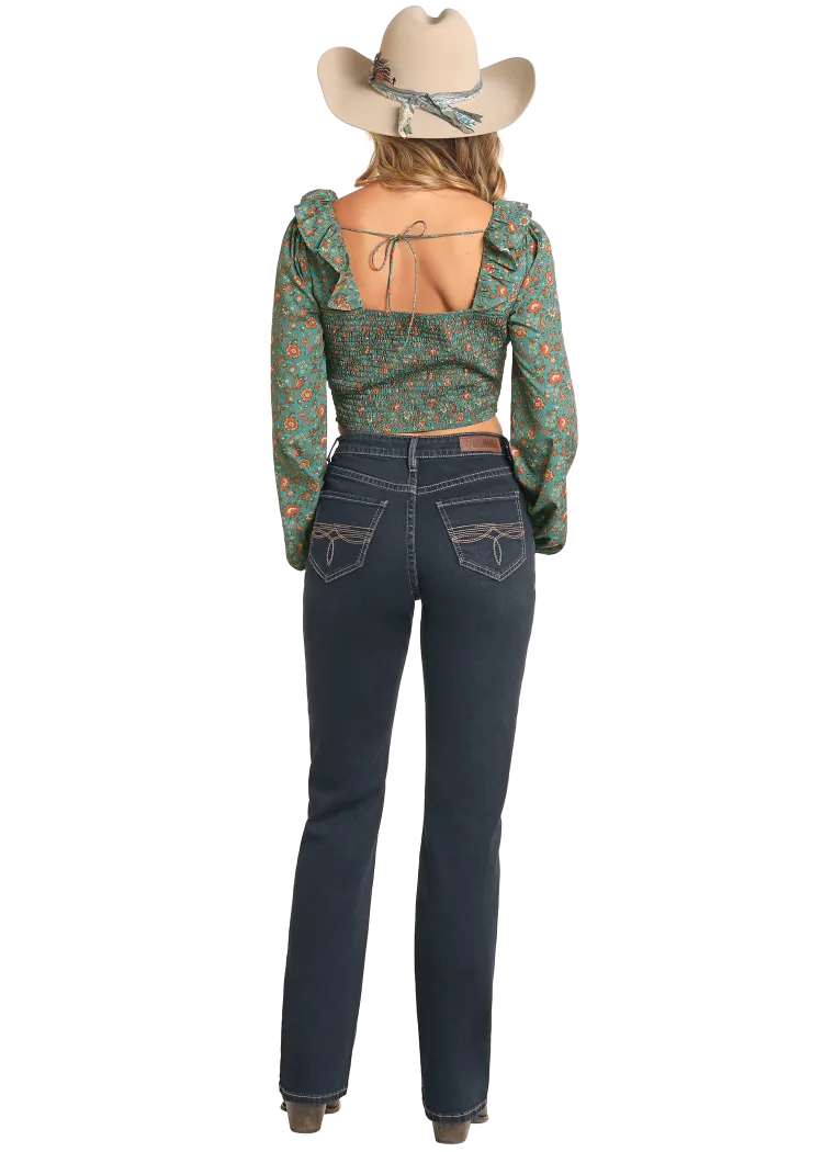 ROCK & ROCK DENIM LADIES PRINT CROP TOP SHIRT