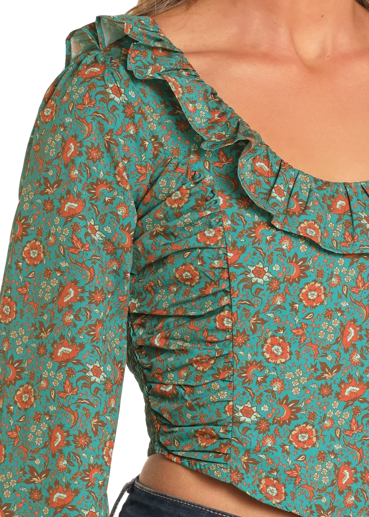 ROCK & ROCK DENIM LADIES PRINT CROP TOP SHIRT