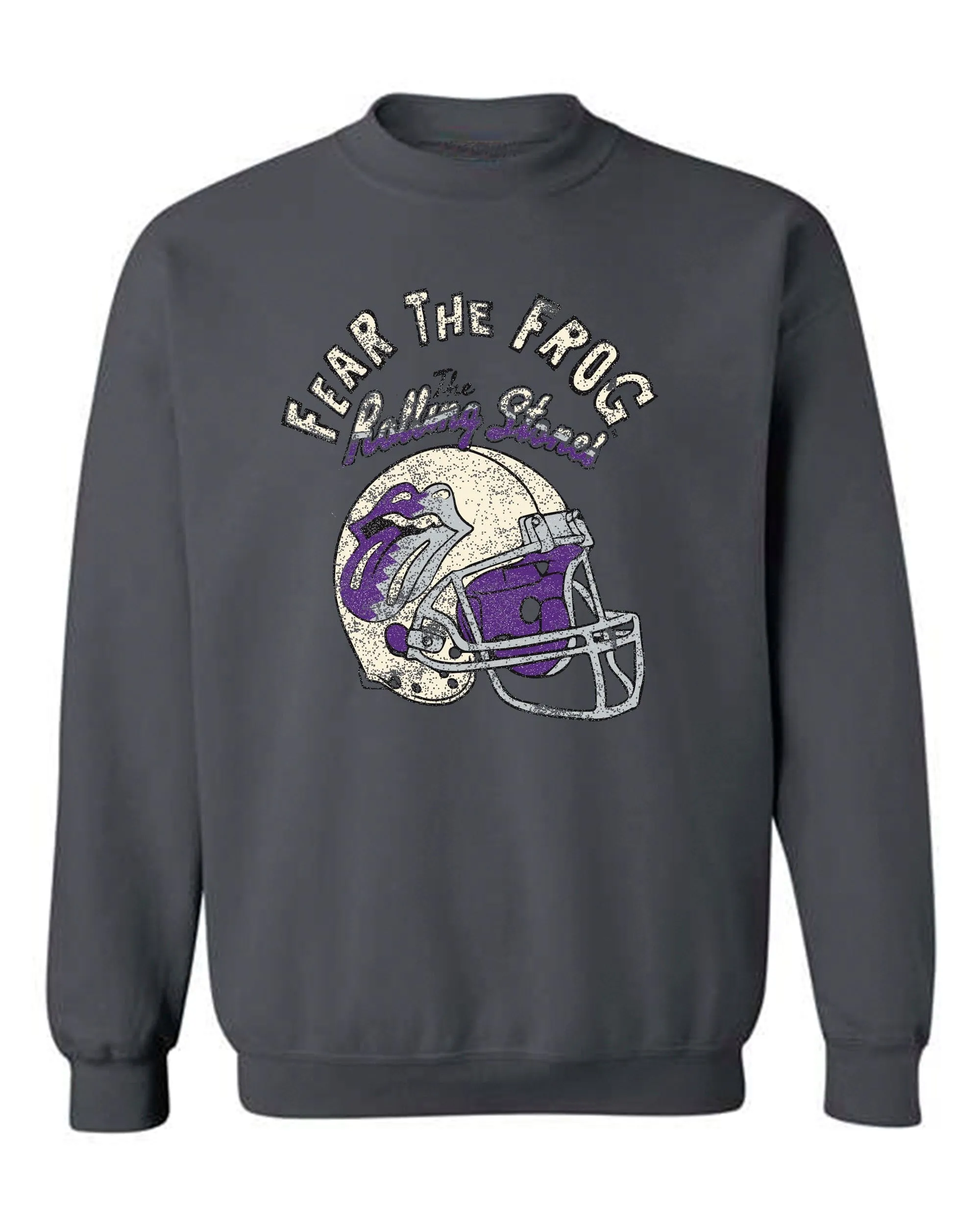 Rolling Stones TCU Horned Frogs Helmet Lick Charcoal Thrifted Sweatshirt