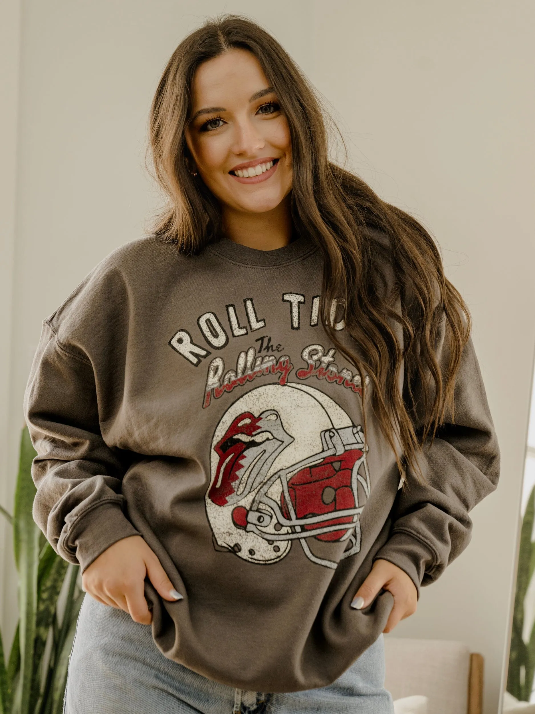 Rolling Stones University of Alabama Helmet Lick Charcoal Thrifted Sweatshirt