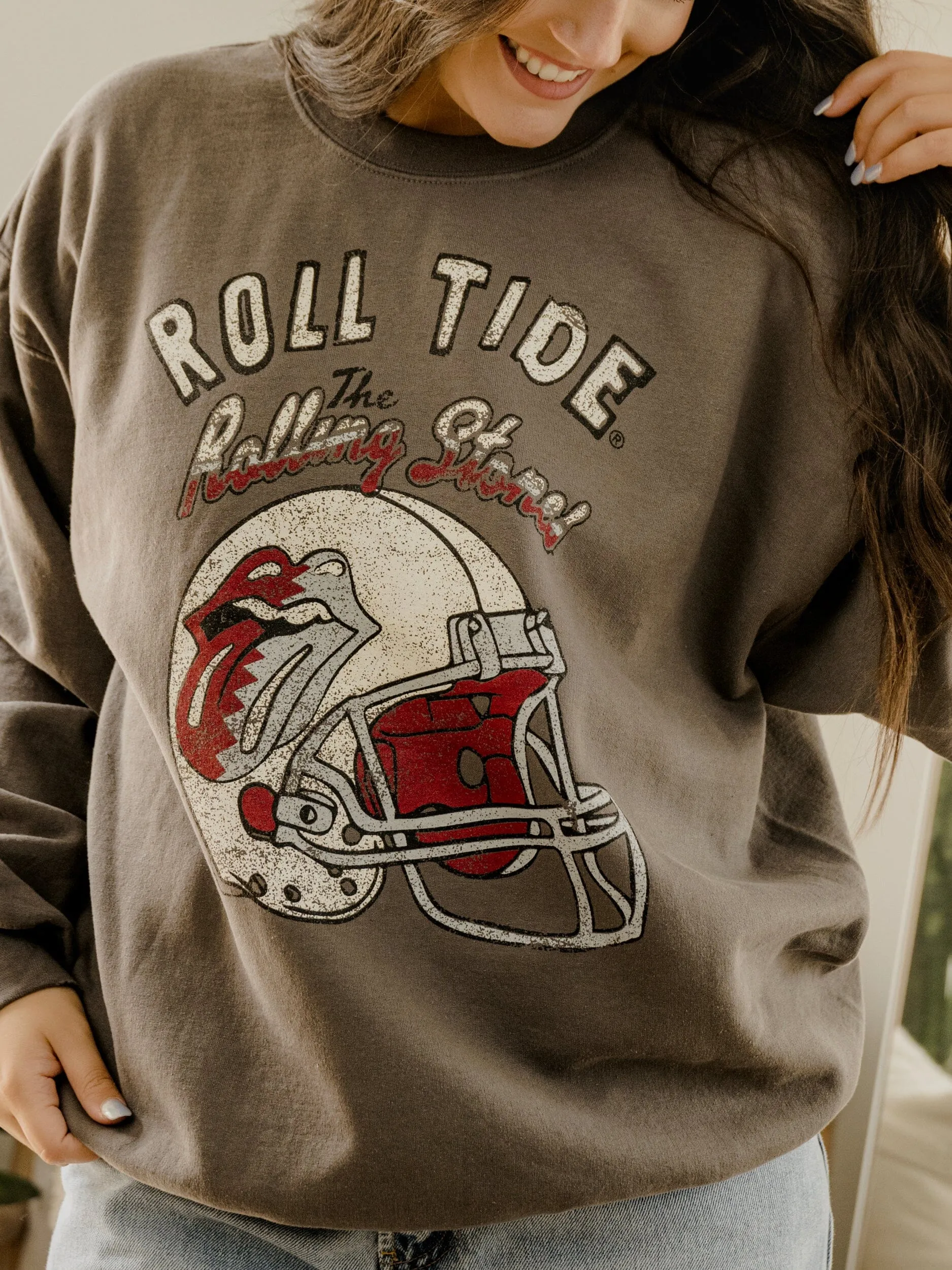 Rolling Stones University of Alabama Helmet Lick Charcoal Thrifted Sweatshirt