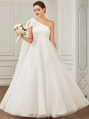 Sabina one shoulder ivory wedding gown with bow Express NZ wide