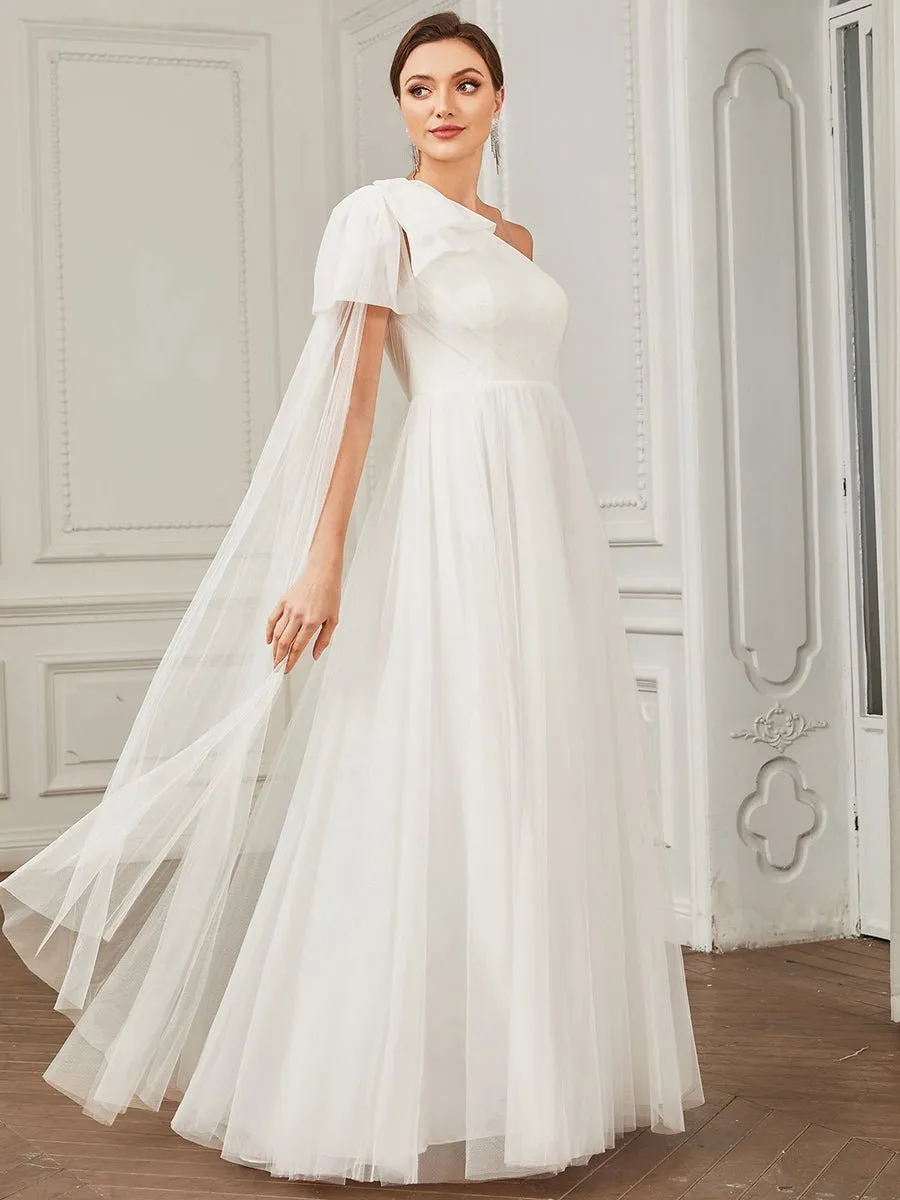 Sabina one shoulder ivory wedding gown with bow Express NZ wide