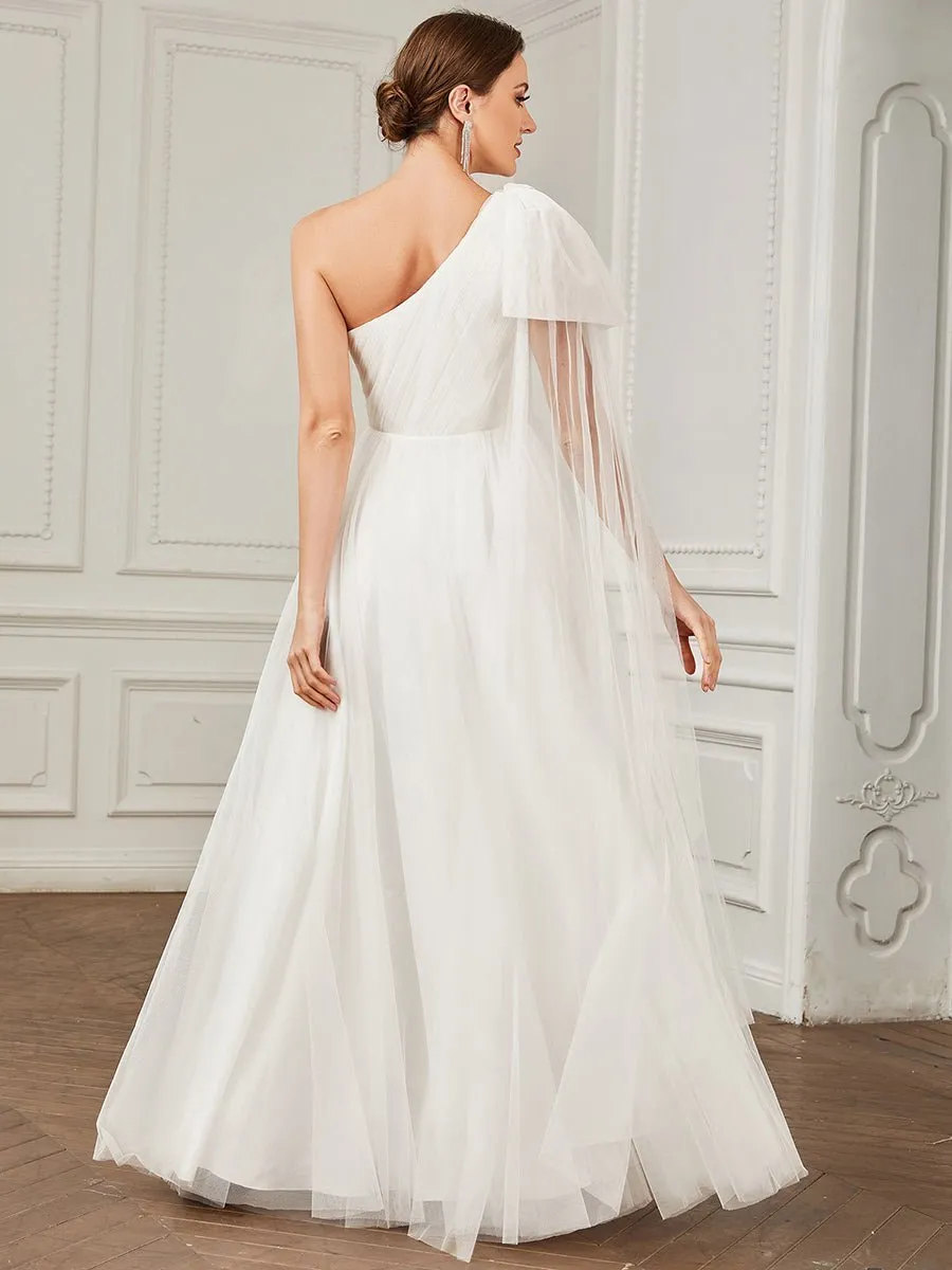 Sabina one shoulder ivory wedding gown with bow Express NZ wide
