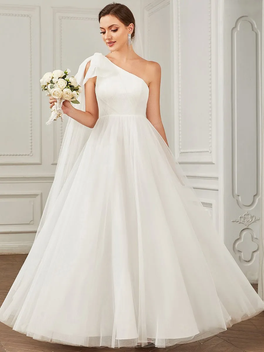 Sabina one shoulder ivory wedding gown with bow Express NZ wide