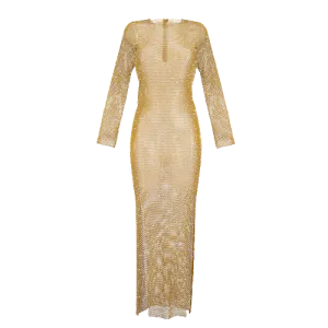 Santa Brands Metallic Gold Champagne Splashes Diamond Maxi Dress One Size
