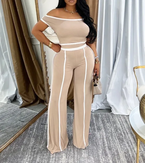 SAP2675P - COLOR CONTRAST OFF SHOULDER TOP & PANTS SET