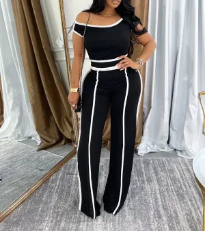 SAP2675P - COLOR CONTRAST OFF SHOULDER TOP & PANTS SET