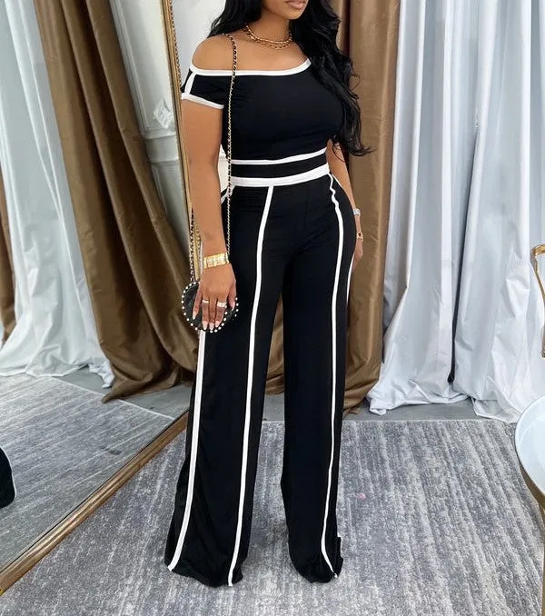 SAP2675P - COLOR CONTRAST OFF SHOULDER TOP & PANTS SET