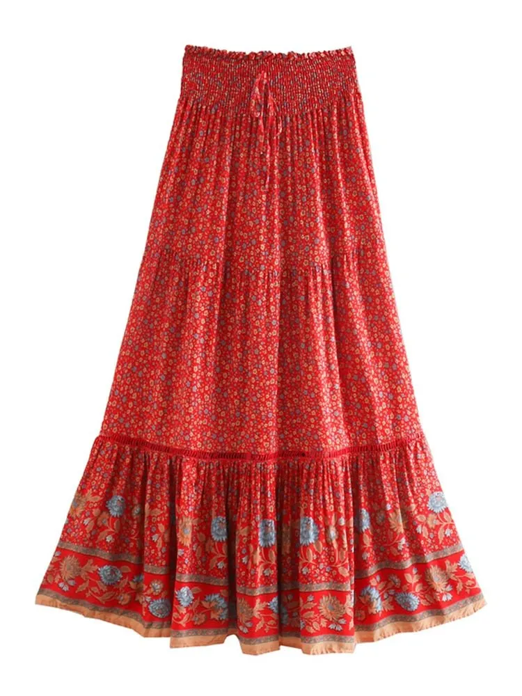 SARITA - Bohemian Pleated High-waisted Boho Maxi Skirt