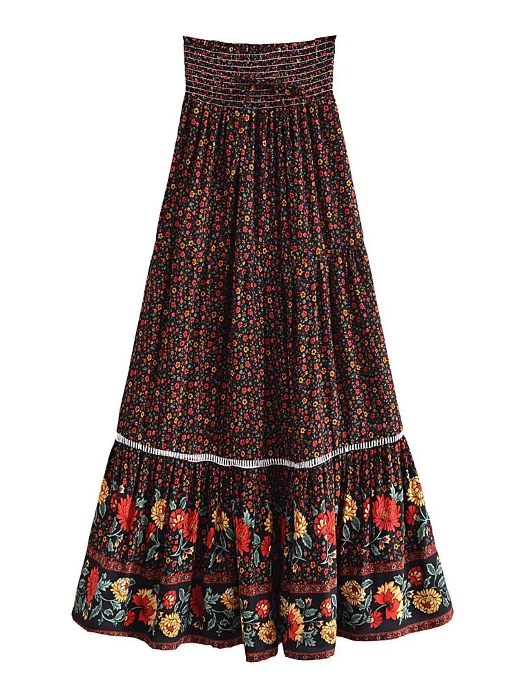 SARITA - Bohemian Pleated High-waisted Boho Maxi Skirt