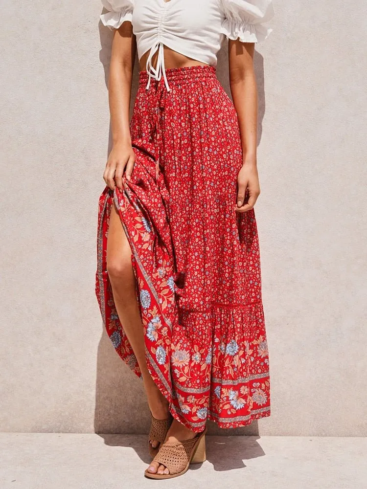 SARITA - Bohemian Pleated High-waisted Boho Maxi Skirt