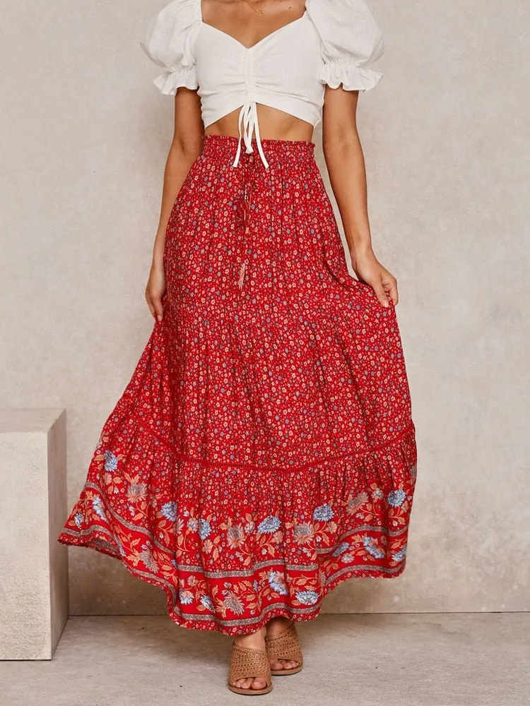 SARITA - Bohemian Pleated High-waisted Boho Maxi Skirt