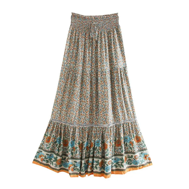 SARITA - Bohemian Pleated High-waisted Boho Maxi Skirt