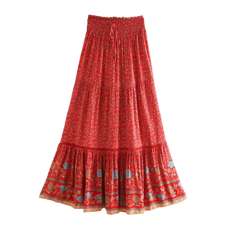 SARITA - Bohemian Pleated High-waisted Boho Maxi Skirt