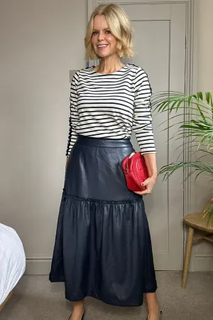 Saskia Faux Leather Skirt - Blue/Black