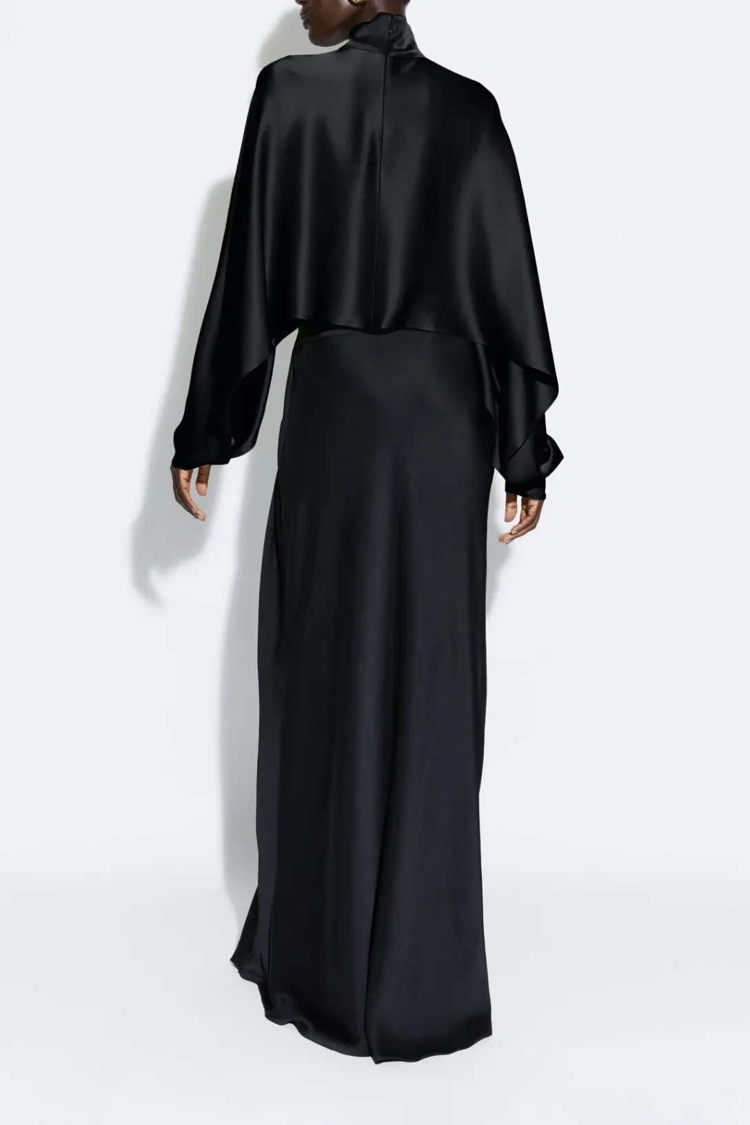 Satin Asymmetric Waist Maxi Skirt | Black