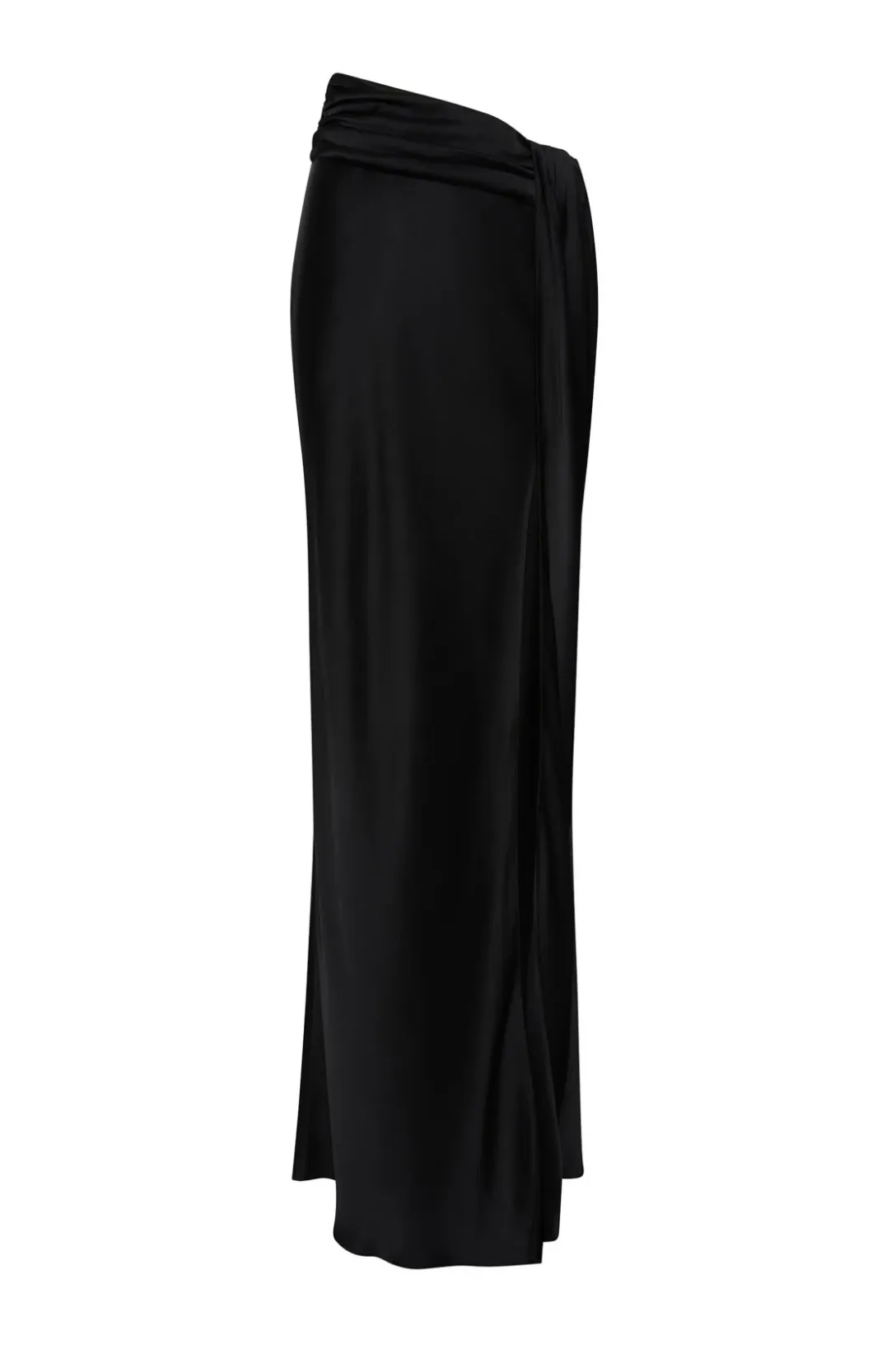Satin Asymmetric Waist Maxi Skirt | Black
