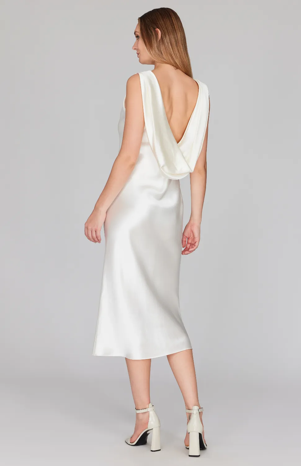 Satin Drape Back Bias Dress