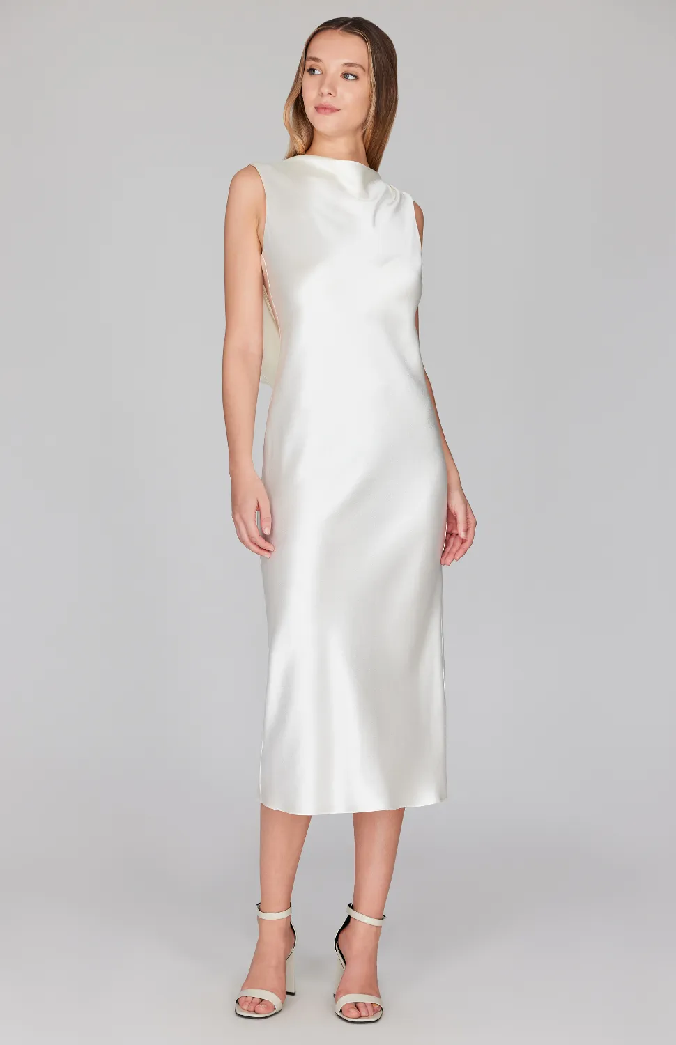 Satin Drape Back Bias Dress