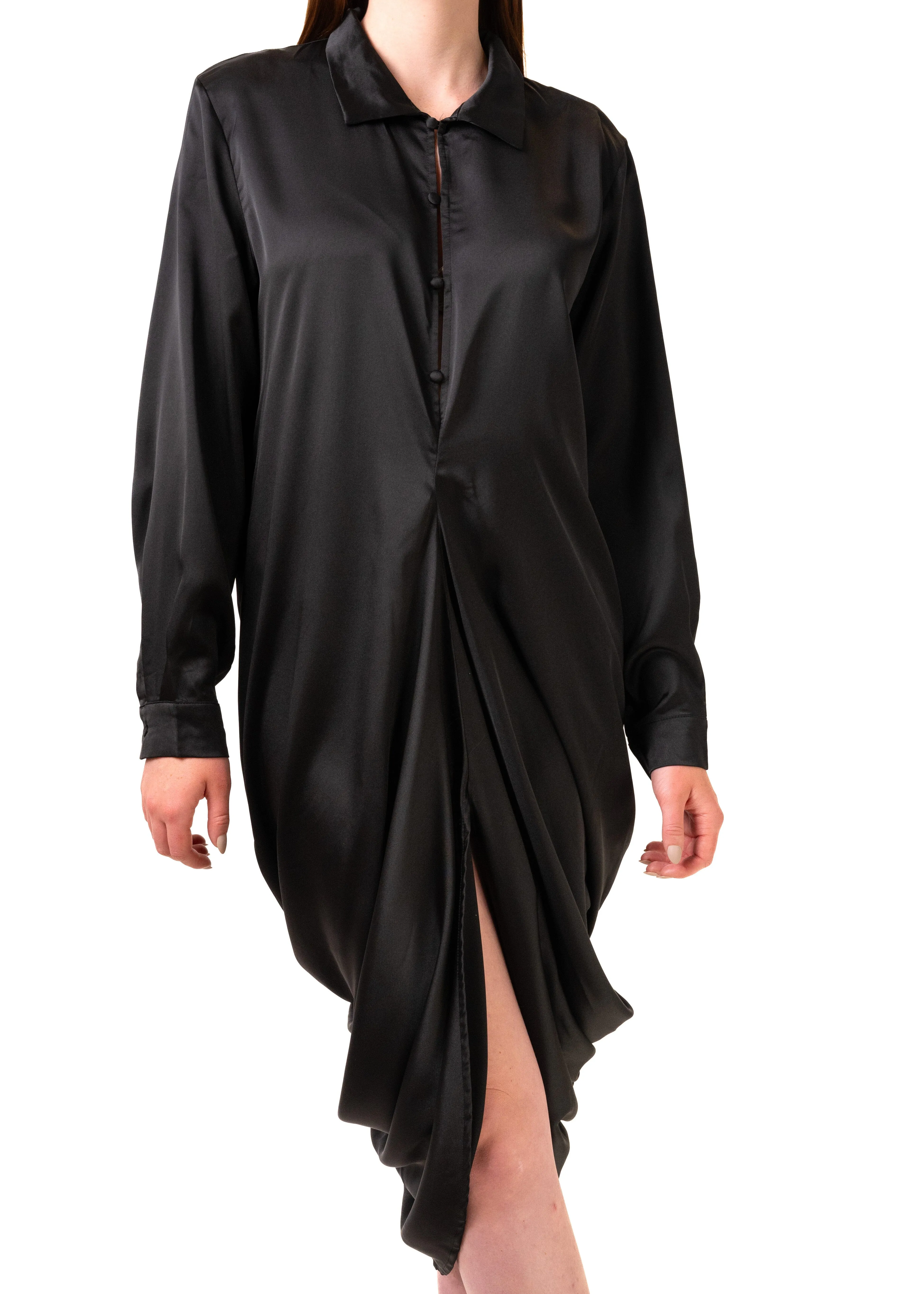Satin Draped Shirt Dress