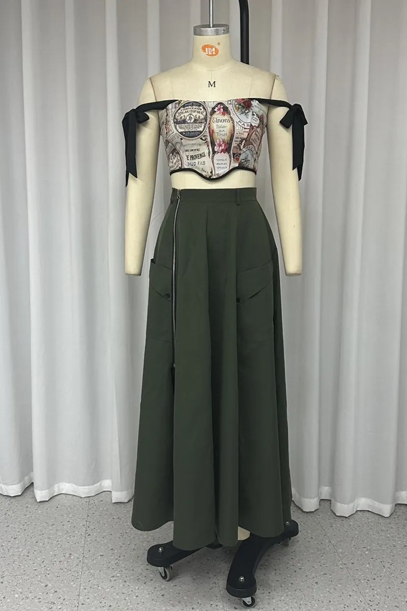 Sexy College Letter Print Without Belt Asymmetrical Zipper Off the Shoulder Two Pieces(No Belt)