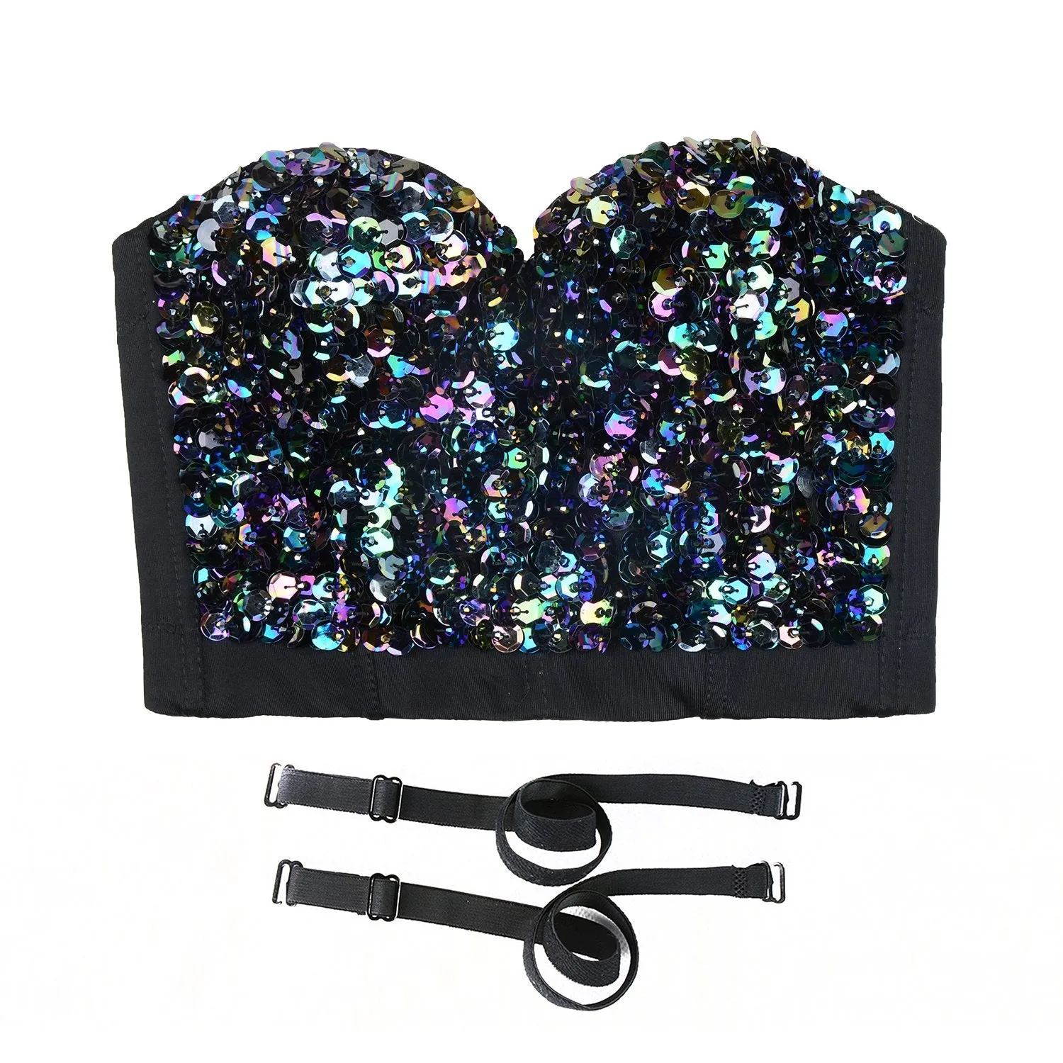 Sexy Sequin Bustier Crop Top Push up Club Party Corset Top Black