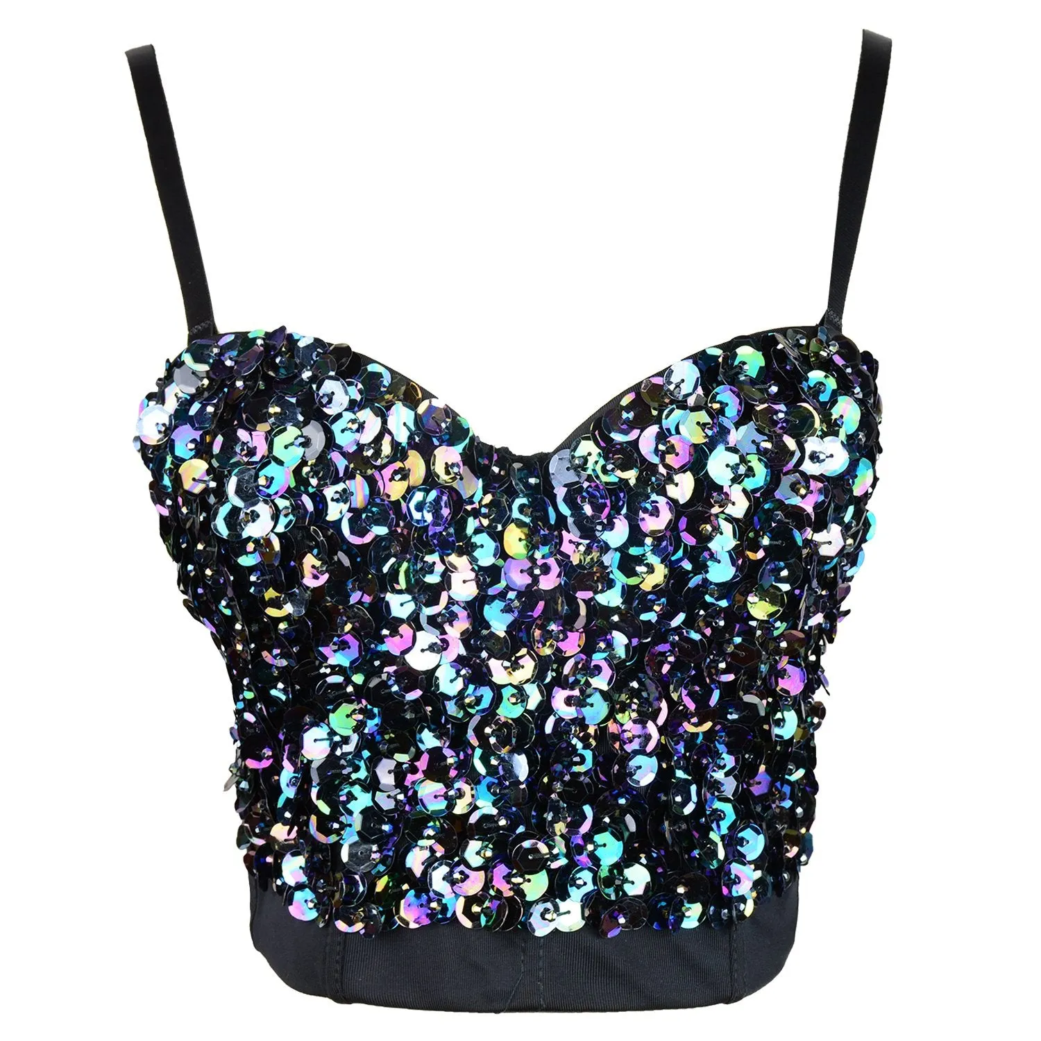 Sexy Sequin Bustier Crop Top Push up Club Party Corset Top Black