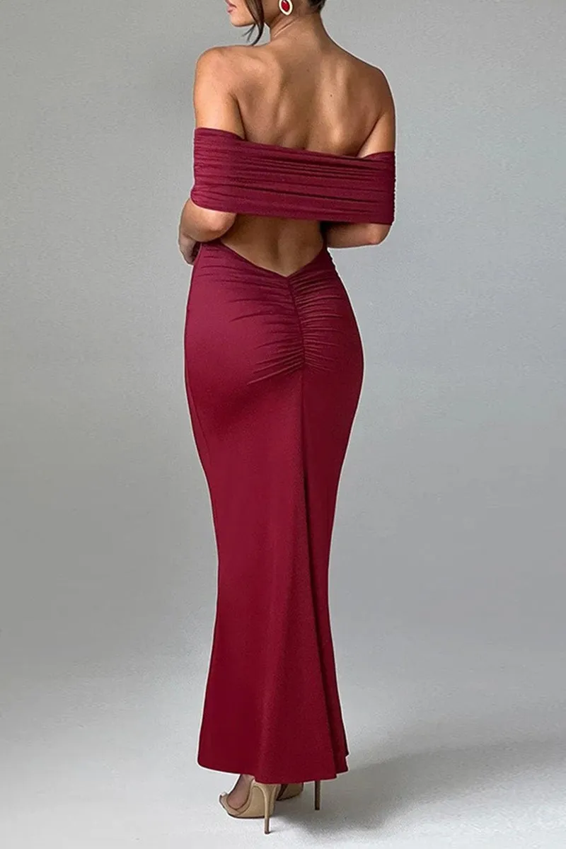 Sexy Solid Color Backless Off Shoulder One Step Skirt Dresses