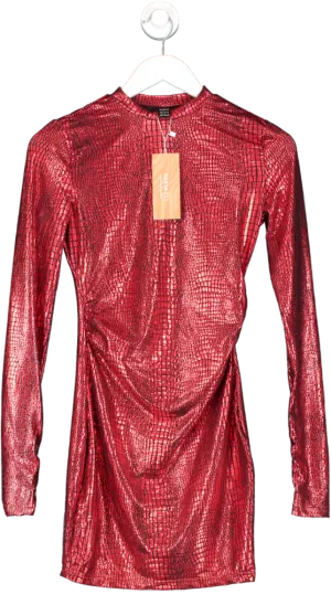 SHEIN Red Metallic Print Mini Dress UK XS