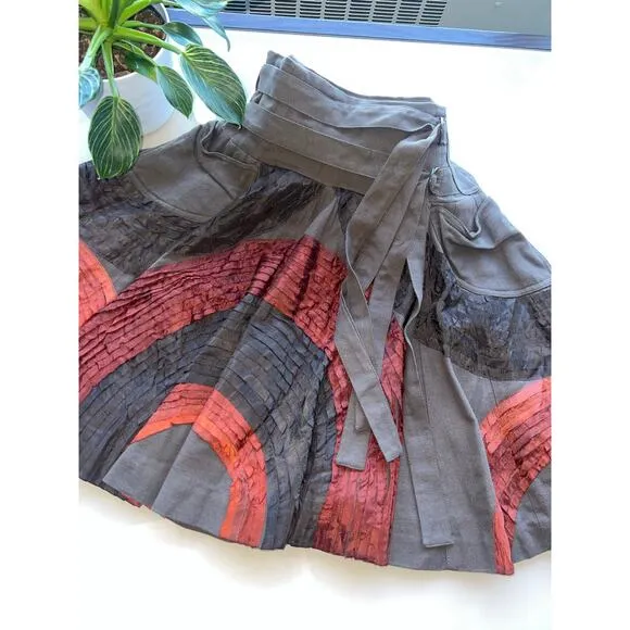 Shernett Swaby Flared A-Line Skirt - Size 6, 100% Cotton, Brown