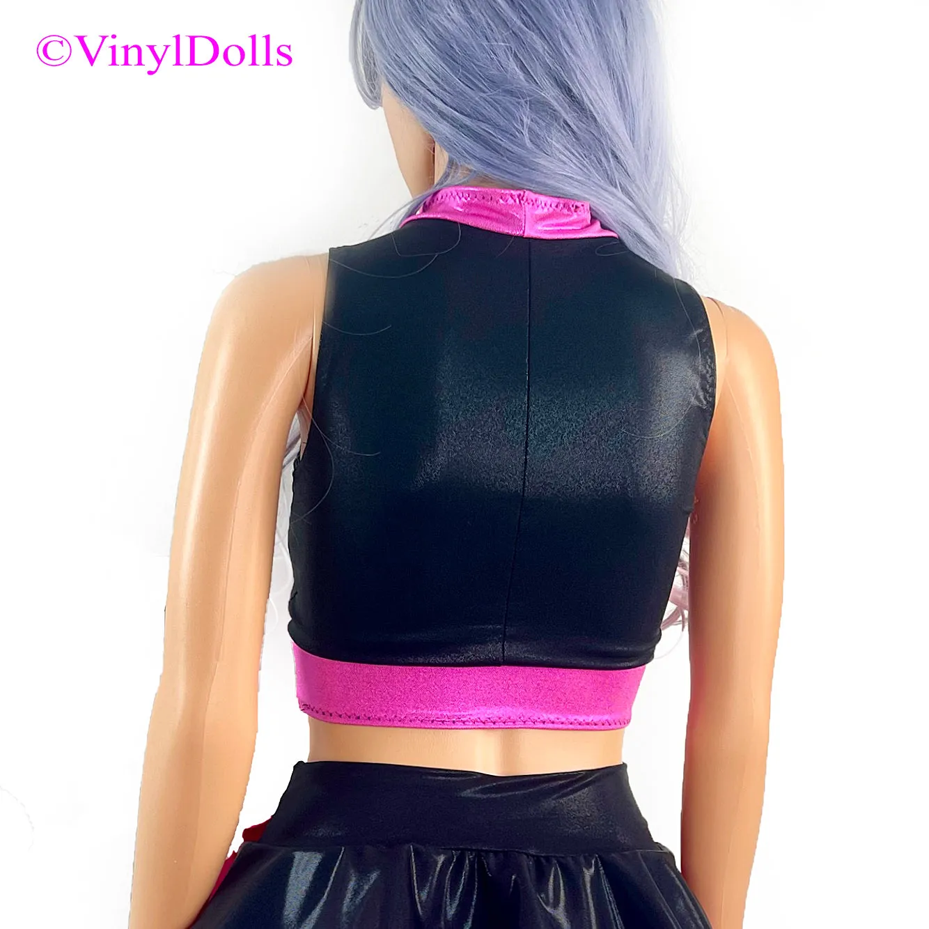 Shiny Black Pink Kitty Top